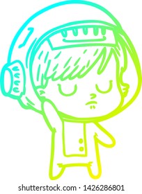 cold gradient line drawing of a cartoon astronaut woman