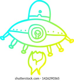 cold gradient line drawing of a cartoon alien spaceship