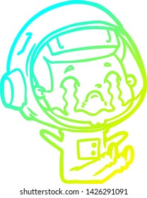 dibujo de una línea de gradiente frío de un astronauta llorando una caricatura