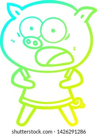 cold gradient line drawing of a cartoon pig shouting