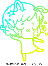 dibujo en línea de gradiente frío de una chica alienígena llorando