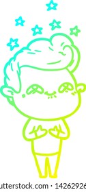 cold gradient line drawing of a cartoon excited man