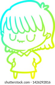 desenho de linha de gradiente frio de uma mulher de desenho animado