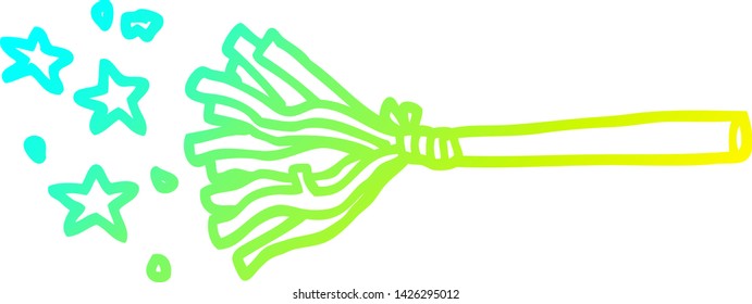 cold gradient line drawing of a cartoon magic broom