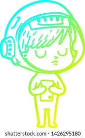cold gradient line drawing of a cartoon astronaut woman