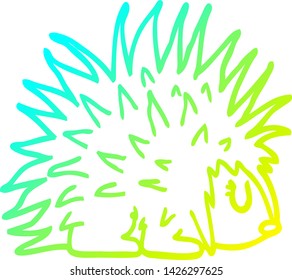 cold gradient line drawing of a cartoon spiky hedgehog