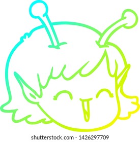 cold gradient line drawing of a cartoon alien space girl face