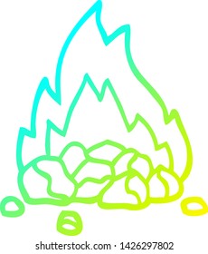 kalte Farbverlauf-Linienzeichnung eines Cartoon brennenden Kohlen