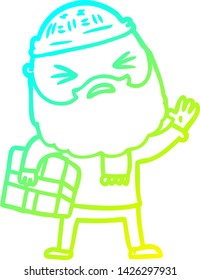 dibujo de línea de degradado frío de un hombre de dibujos animados con barba