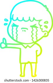 dibujo de una línea de degradado frío de un hombre de dibujos animados llorando