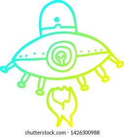 cold gradient line drawing of a cartoon alien spaceship