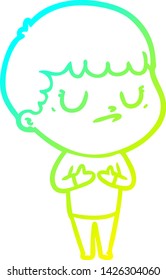 dibujo de línea de gradiente frío de un niño gruñón de caricatura