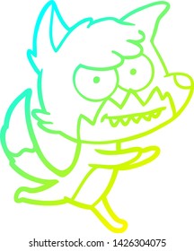 cold gradient line drawing of a cartoon grinning fox