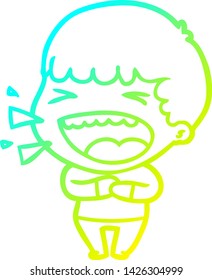 cold gradient line drawing of a cartoon laughing man
