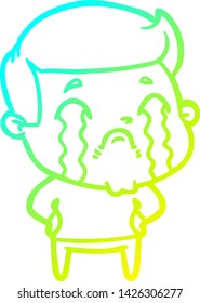 dibujo de una línea de degradado frío de un hombre de dibujos animados llorando