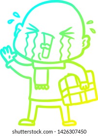 dibujo de una línea de gradiente frío de un hombre calvo llorando