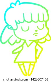 cold gradient line drawing of a cartoon indifferent woman