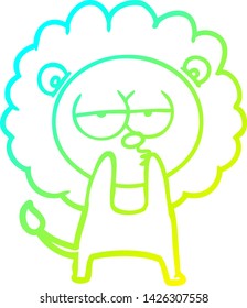 cold gradient line drawing of a cartoon tired lion