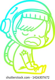 dibujo de línea de gradiente frío de una caricatura que habla astronauta