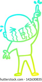 dibujo de una línea de gradiente frío de un hombre calvo llorando