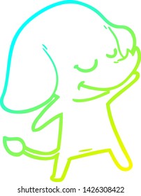 cold gradient line drawing of a cartoon smiling elephant