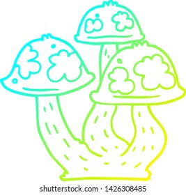 cold gradient line drawing of a cartoon mushrooms