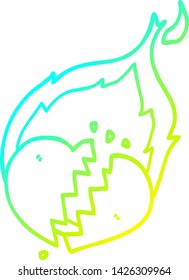 cold gradient line drawing of a cartoon flaming heart