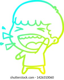 cold gradient line drawing of a cartoon laughing man