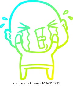 cold gradient line drawing of a cartoon crying bald man