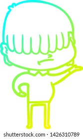 cold gradient line drawing of a cartoon boy with untidy hair