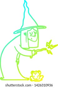 cold gradient line drawing of a cartoon witch