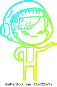 cold gradient line drawing of a cartoon astronaut woman