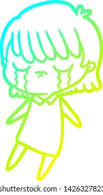 cold gradient line drawing of a cartoon woman crying