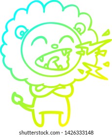 cold gradient line drawing of a cartoon roaring lion