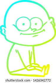 cold gradient line drawing of a cartoon bald man staring