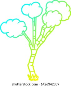 cold gradient line drawing of a cartoon sparse tree