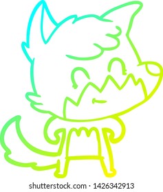 cold gradient line drawing of a cartoon friendly fox