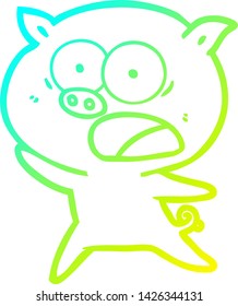 cold gradient line drawing of a cartoon pig shouting