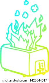 cold gradient line drawing of a cartoon burning toaster