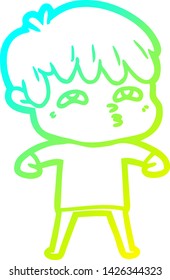 cold gradient line drawing of a cartoon curious man