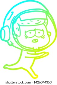 cold gradient line drawing of a cartoon tired astronaut