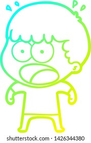 desenho de linha de gradiente frio de um desenho animado homem chocado