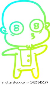 cold gradient line drawing of a cartoon weird bald spaceman
