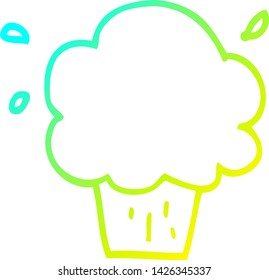dibujo de línea de gradiente frío de un cupcake de dibujos animados
