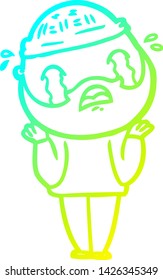 dibujo de línea de gradiente frío de un hombre barbudo de caricatura llorando