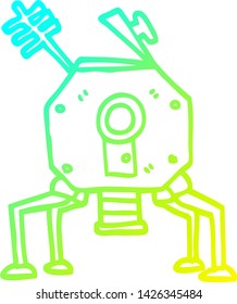 dibujo de línea de gradiente frío de un cohete espacial de dibujos animados