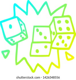 cold gradient line drawing of a cartoon rolling dice
