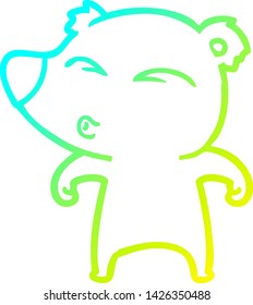cold gradient line drawing of a cartoon whistling bear