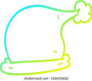 dibujo de una línea de degradado frío de un sombrero de navidad de caricatura
