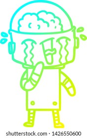 kalte Farbverlauf-Linienzeichnung eines Cartoon-Weinen-Roboters